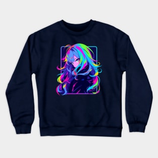 Beautiful Cyber Anime Girl Portrait Crewneck Sweatshirt